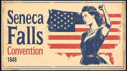 Empowered Woman with Fist Raised Honoring the Seneca Falls Convention of 1848