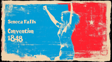 Empowered Woman with Fist Raised Honoring the Seneca Falls Convention of 1848