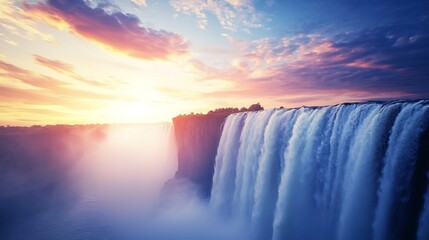 Majestic Victoria Falls Sunset: Serene Waterfall Landscape