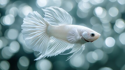 Fototapeta premium Elegant white betta fish in a blurred background