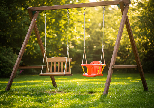 Empty swings in outdoor setting