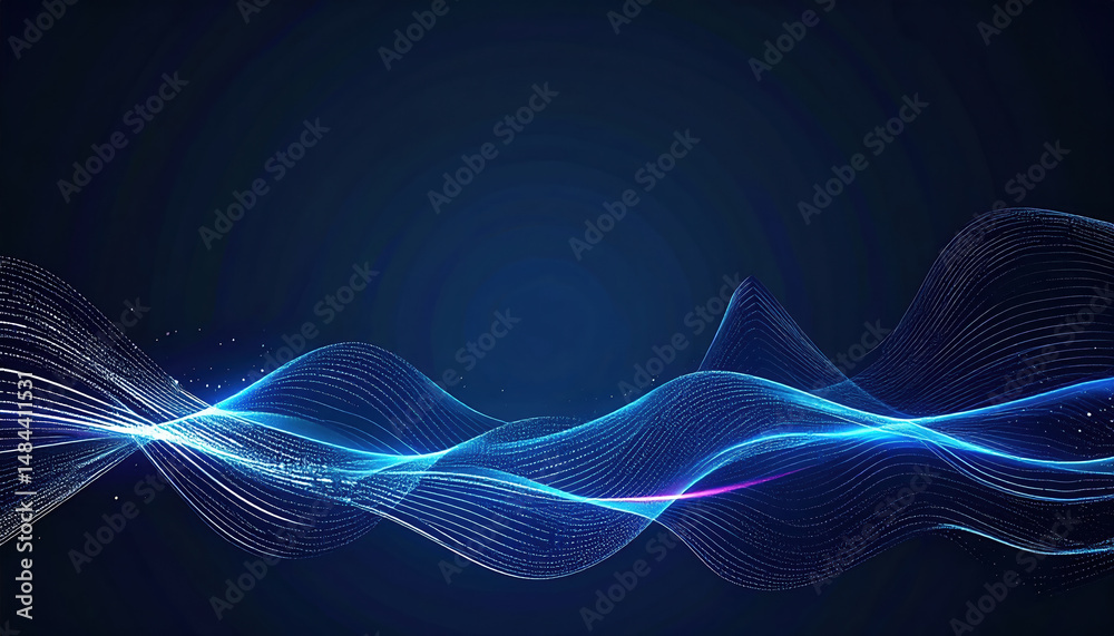 Fototapete Digital wave pattern with flowing lines and glowing points representing technology and data flow