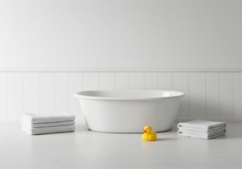 Empty white bathtub and accessories