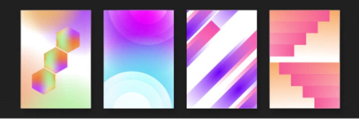 Naklejka premium Four abstract designs with colorful gradients suitable for backgrounds, print materials, web designs, and digital art projects. Vibrant and versatile.