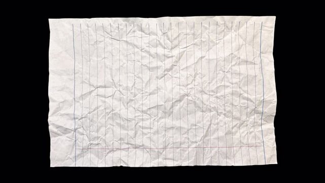 Clean Line school paper crumples and unfolds in a stop-motion. Textured, organic backgrounds, design overlays, craft visuals, transparent alpha channel bg, Style 33 long vertical page