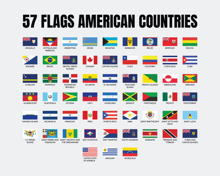 Flags of American Countries with Names &ndash; 57 National and Territorial Flags of North, Central, South America and the Caribbean