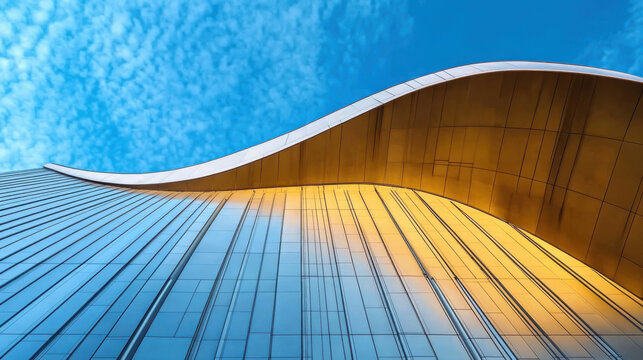 Elegant and abstract modern building exterior against blue sky