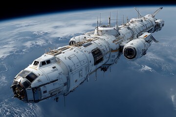 Large spaceship above earth detailed rendering