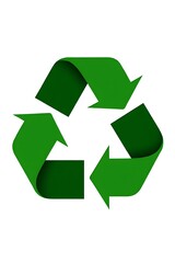 Green recycling icon on white background, vector style.