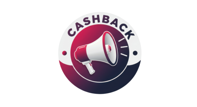 Cashback badge with megaphone PNG – bold marketing concept icon featuring loudspeaker and "Cashback" text – transparent background for digital ads, ecommerce, promotions, and UI design - Powered by Adobe