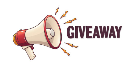 Giveaway badge with megaphone PNG – bold promotional label featuring loudspeaker icon and vibrant text – transparent background – ideal for marketing campaigns, contests, and announcements