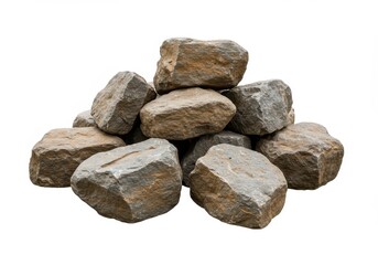 A pile of large rocks and stones stacked together on a white background
