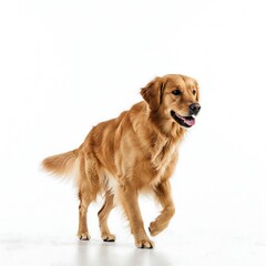 Golden Retriever Walking, Studio Dog Portrait, Energetic Animal Photo, Purebred Dog White Background, Clean Dog Background, Golden Dog Studio Shot, Retriever Breed Photo, Animal Studio Portrait

