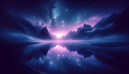 Obraz premium Ethereal Nightscape: Serene Mountain Lake Under Starry Sky