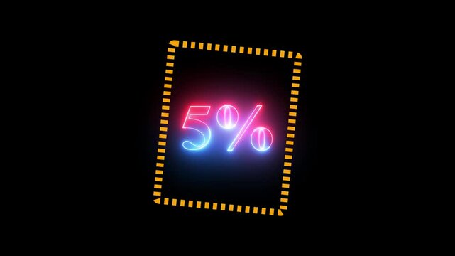 5% taxt Animation of glowing neon Pink and blue color number text animation . pink and blue neon number Four, symbol, technology, text,