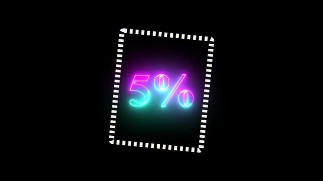 5% taxt Animation of glowing neon Pink and blue color number text animation . pink and blue neon number Four, symbol, technology, text,