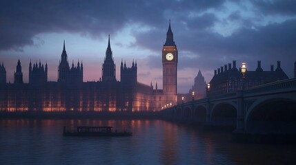 Serene Twilight: London's Iconic Houses of Parliament and Big Ben