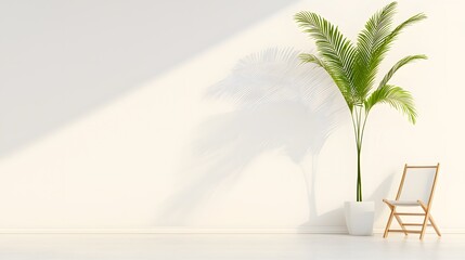 Bright Room with Tall Green Plant and Minimalist Chair in Sunlit Space