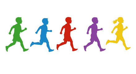 Colorful Silhouettes of Children Running in a Row