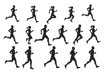 Diverse Running Silhouettes of Men and Women