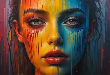 Faceless Portrait with Dripping Bold Color Gradients Expressing Emotions