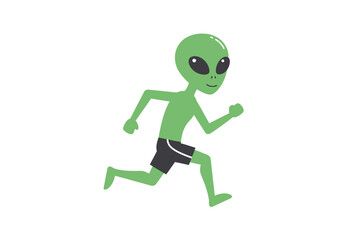 Green Alien Jogging in Shorts Energetic Cartoon Illustration