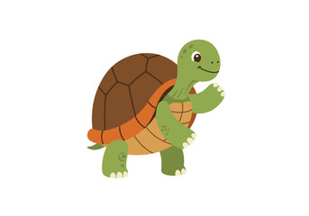 Cartoon Turtle with Brown Shell and Green Body Waving its Right Hand
