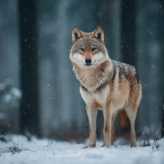 Obraz premium A majestic wolf standing in a snowy forest, exuding wild beauty.