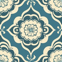 Blue and beige symmetrical floral pattern