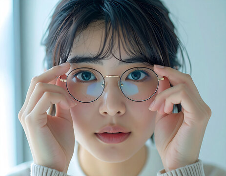 メガネを直す若い女性
Young woman adjusting her glasses
