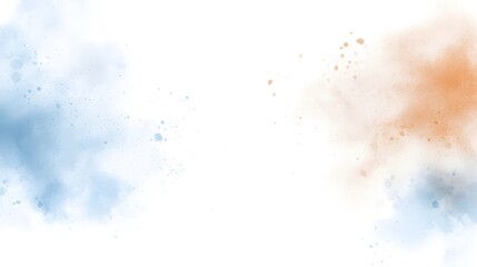 Fototapeta premium Abstract watercolor background with soft blue and orange splashes on a white canvas