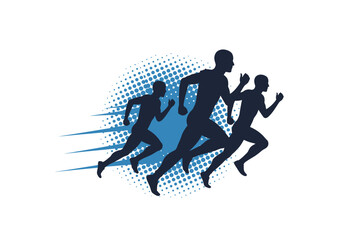Dynamic Silhouette of Three Runners in Motion Against a Halftone Background