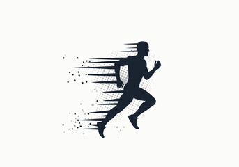 Dynamic Silhouette of a Runner in Motion Speed Lines and Halftone Background