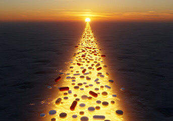 Medicine path towards bright sun conceptual health wellness and treatment