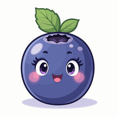 Obraz premium Cute Blueberry Character with Green Leaves Smiling Happily