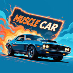 Dynamic Muscle Car Speeding with Fire Trail at Dusk