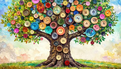 Colorful Button Tree Illustration