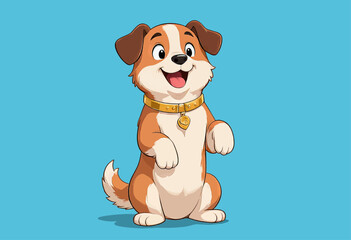 Fototapeta premium Happy Puppy Sitting Blue Sky Morning Joyful Smile