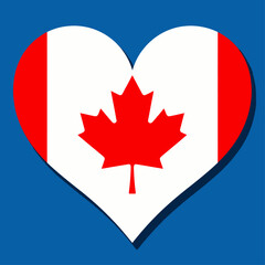 Obraz premium Heart Shaped Canadian Flag on Blue Background with Maple Leaf