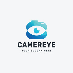 Camera eye logo vector icon illustration