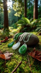A collection of exquisite jade pendants resting on a bed of soft moss in a serene forest glade