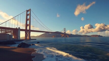 Obraz premium Golden Gate Bridge: Serene Sunset Seascape