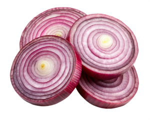 red onion slices isolated on white background