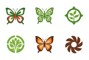 Fototapeta premium Vibrant Butterflies and Green Leaves Logos in Nature Theme