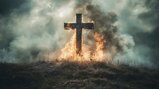 Burning cross on a hill