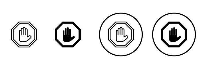 Stop icon vector. stop road sign. hand stop sign and symbol. Do not enter stop red sign with hand