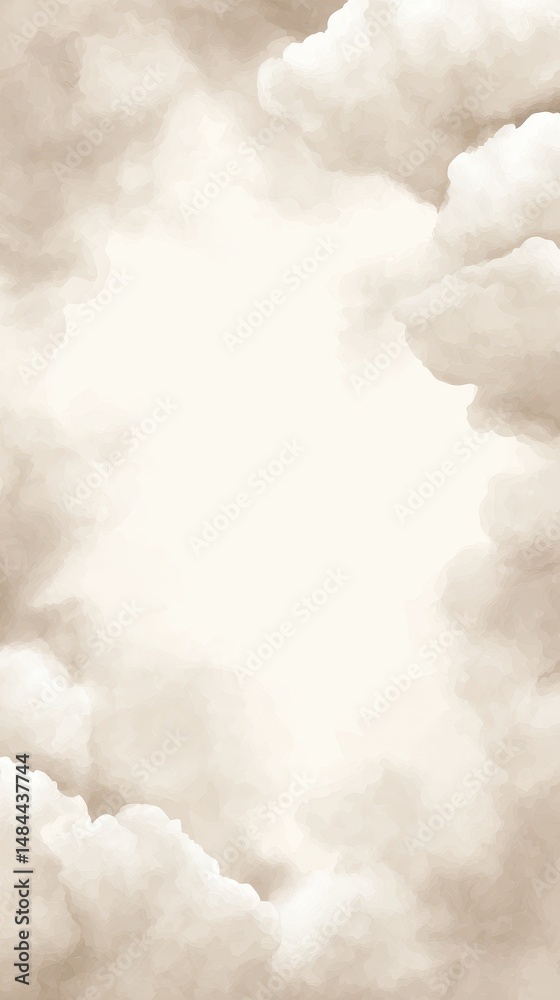 Wall mural soft, beige clouds form a dreamy frame around a bright, empty center, creating a calm and ethereal a