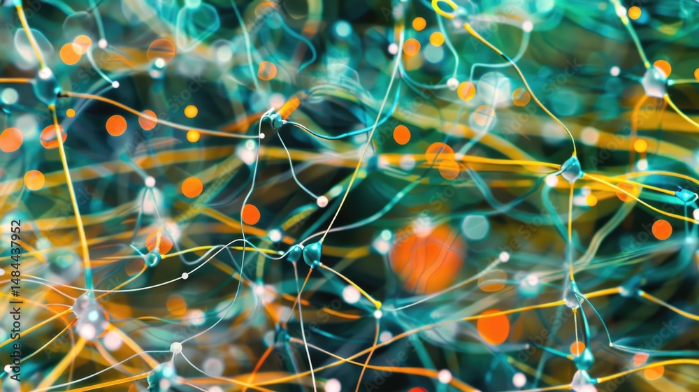 Poster abstract picture of green color particle with sparkle electric style design connect become energy st