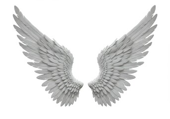 Naklejka premium Two white angel wings with detailed feathers are isolated on a white background
