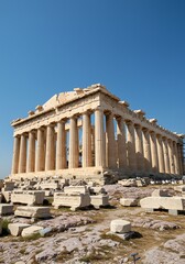 Obraz premium Majestic Parthenon: Ancient Greek Temple, Sunlit Columns, Classical Grandeur
